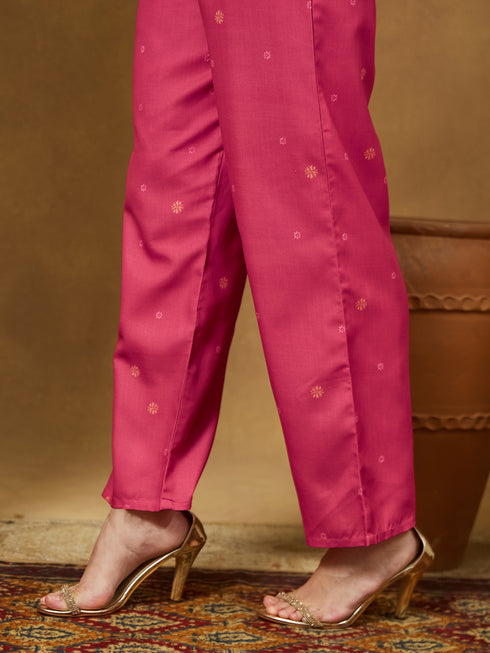 Janasya Women's Pink Cotton Blend Floral Printed Anarkali Kurta Set