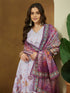 Janasya Women's Lavender Cotton Blend Ethnic Motifs Printed Anarkali Kurta Set