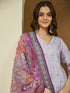 Janasya Women's Lavender Cotton Blend Ethnic Motifs Printed Anarkali Kurta Set