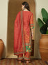 Janasya Women's Rust Cotton Blend Ethnic Motifs Printed Straight Kurta Set