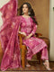 Janasya Women's Pink Cotton Blend Floral Printed Straight Kurta Set