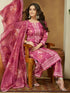 Janasya Women's Pink Cotton Blend Floral Printed Straight Kurta Set