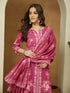Janasya Women's Pink Cotton Blend Floral Printed Straight Kurta Set