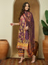 Janasya Women's Purple Cotton Blend Floral Printed Straight Kurta Set