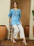 Janasya Women's Sky Blue Pure Cotton Embroidered Straight Tunic