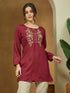 Janasya Women's Maroon Rayon Embroidered Straight Short Kurti
