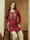 Janasya Women's Maroon Rayon Embroidered Straight Short Kurti