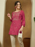 Janasya Women's Magenta Pink Rayon Embroidered Straight Short Kurti