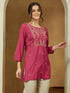 Janasya Women's Magenta Pink Rayon Embroidered Straight Short Kurti