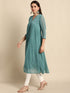 Green Poly Chiffon Self Design Flared Kurta