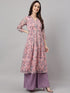 Women's Pink Chiffon Lurex Floral Printed Flared Kurta