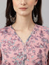 Women's Pink Chiffon Lurex Floral Printed Flared Kurta