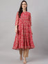 Women's Dark Pink Chiffon Lurex Floral Printed flared Kurta