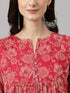 Women's Dark Pink Chiffon Lurex Floral Printed flared Kurta