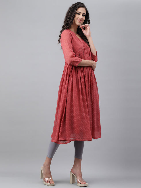 Pink Dobby Chiffon Self Design Empire Kurta