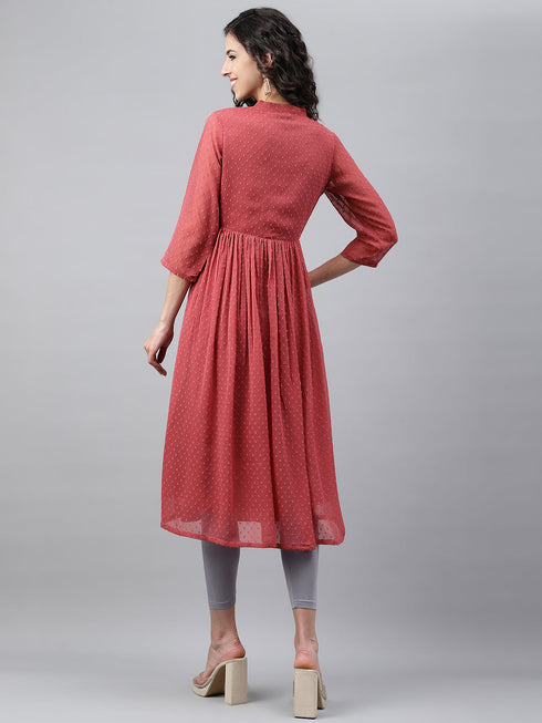 Pink Dobby Chiffon Self Design Empire Kurta