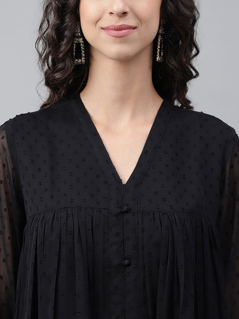 Black Dobby Chiffon Self Design Empire Kurta