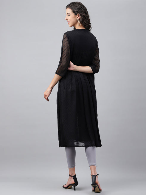 Black Dobby Chiffon Self Design Empire Kurta