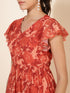 Rust Georgette Abstract Printed Tiered Dress