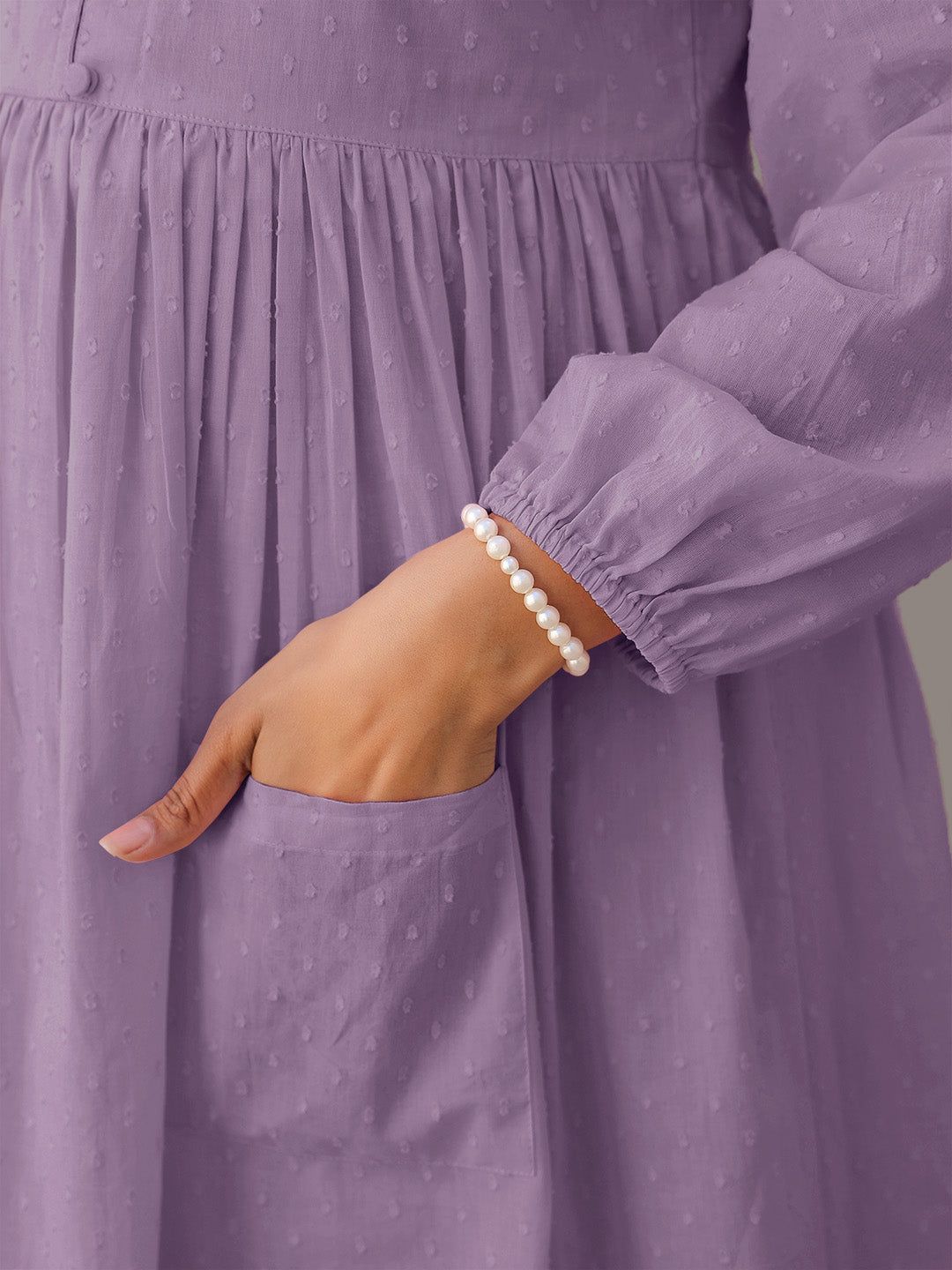 Lavender Dobby Pure Cotton Self Design A-line Maternity Kurta Pant Set