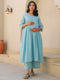 Light Blue Dobby Pure Cotton Self Design A-line Maternity Kurta Pant Set