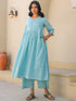Light Blue Dobby Pure Cotton Self Design A-line Maternity Kurta Pant Set