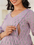 Lavender Pure Cotton Floral Printed A-line Maternity Dress