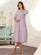 Lavender Pure Cotton Floral Printed A-line Maternity Dress