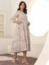 Light Green Pure Cotton Floral Printed Tiered Maternity Dress