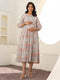 Light Green Pure Cotton Floral Printed Tiered Maternity Dress
