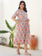Peach Pure Cotton Floral Printed Fit & Flare Maternity Dress