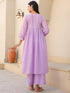 Janasya Women's Lavender Dobby Pure Cotton Yoke Embroidered A-line Maternity Kurta Pant Set