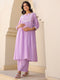 Janasya Women's Lavender Dobby Pure Cotton Yoke Embroidered A-line Maternity Kurta Pant Set
