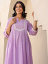 Janasya Women's Lavender Dobby Pure Cotton Yoke Embroidered A-line Maternity Kurta Pant Set