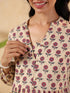 Janasya Women's Cream Pure Cotton Floral Printed A-line Maternity Kurta Pant Set