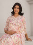 Cream Pure Cotton Floral Printed A-line Maternity Kurta
