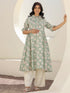 Light Green Pure Cotton Floral Printed A-line Maternity Kurta