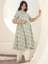 Light Green Pure Cotton Floral Printed A-line Maternity Kurta