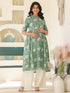 Sage Green Pure Cotton Floral Printed A-line Maternity Kurta