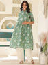 Sage Green Pure Cotton Floral Printed A-line Maternity Kurta