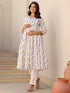 White Pure Cotton Floral Printed A-line Maternity Kurta