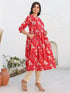 Red Pure Cotton Floral Printed A-line Maternity Kurta
