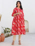 Red Pure Cotton Floral Printed A-line Maternity Kurta