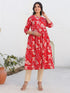 Red Pure Cotton Floral Printed A-line Maternity Kurta