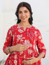 Red Pure Cotton Floral Printed A-line Maternity Kurta