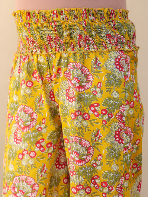 Maternity Women's Mustard Pure Cotton Floral Printed A-line Kurta Set