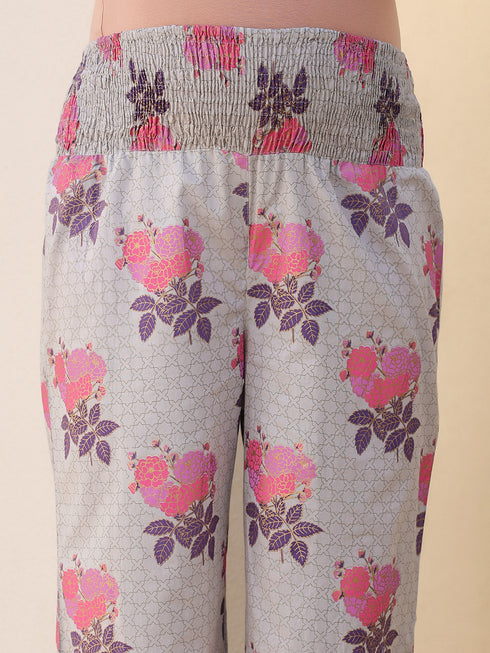 Green Pure Cotton Foil Printed Flared Maternity Kurta Set