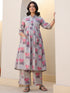 Green Pure Cotton Foil Printed Flared Maternity Kurta Set