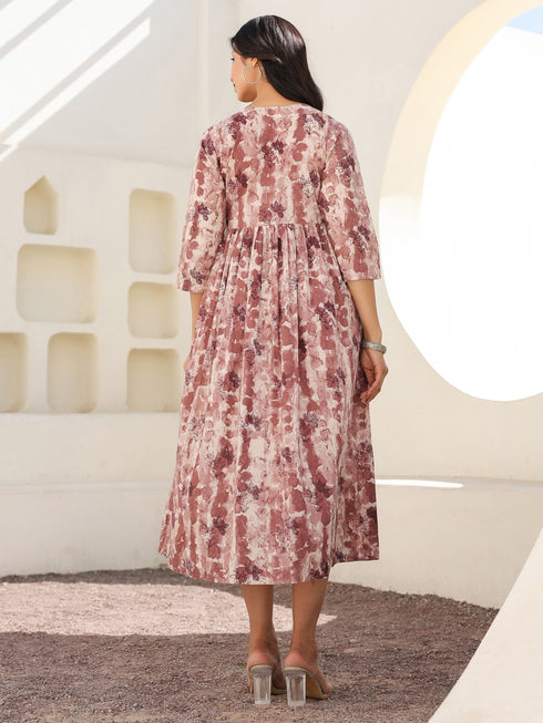 Mauve Pure Cotton Tie-dye A-line Maternity Dress