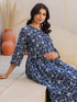 Indigo Pure Cotton Floral Printed Gathered Maternity Kurta Set